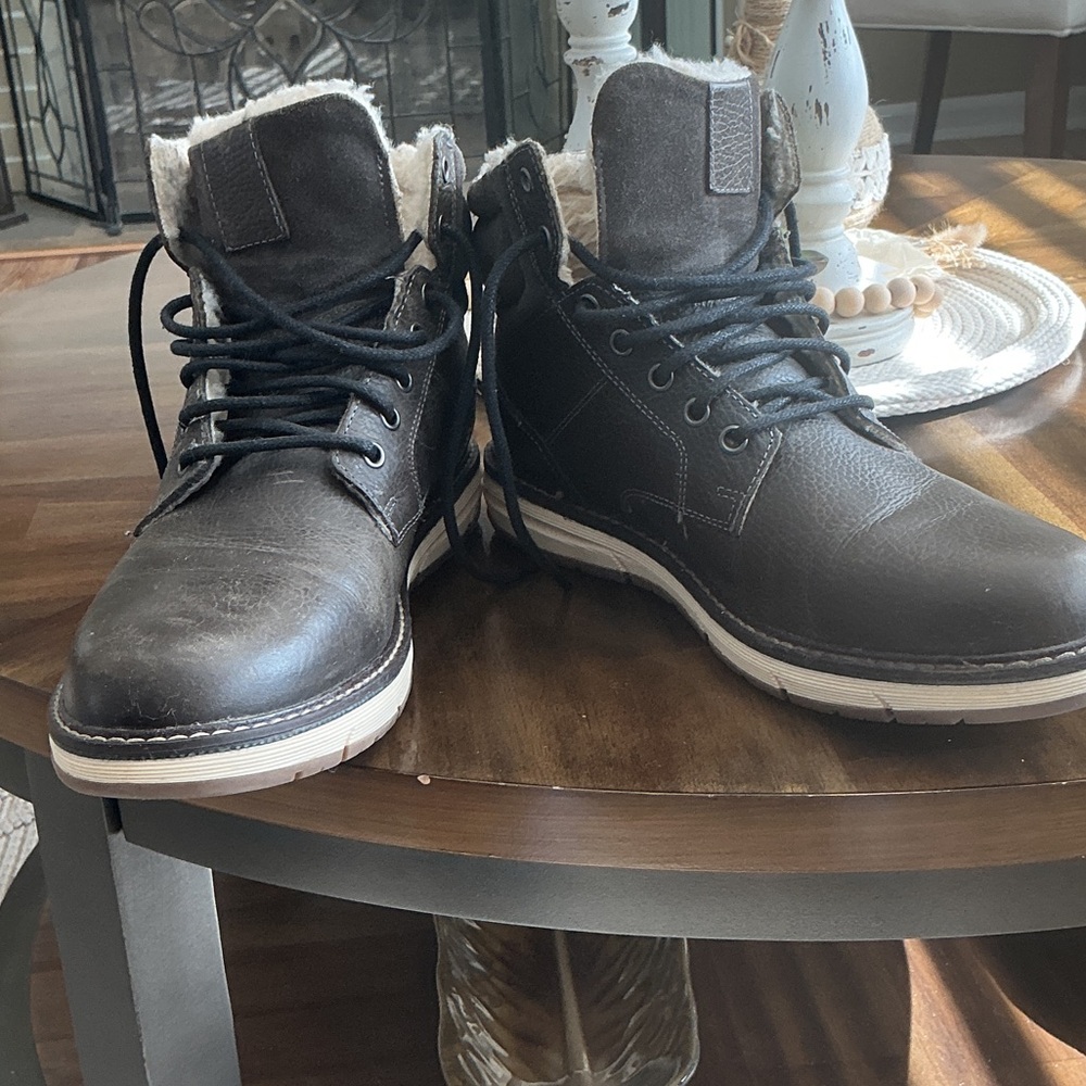 Crown Vintage Black Leather Boots with White Sole